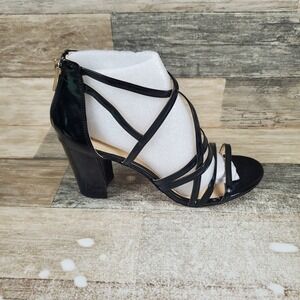 Jessica Simpson Women Stassey Heels Sz 8 Black Leather Back Zip Block Sandal